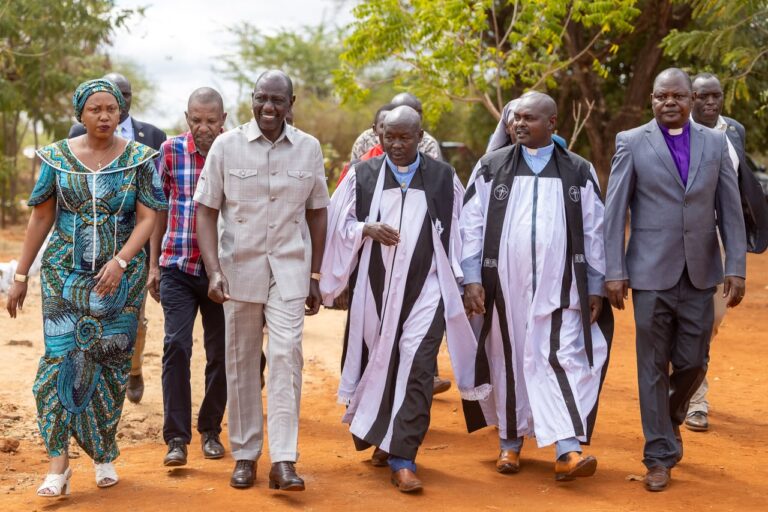 President William Ruto attends Sunday service at the Africa Inland Church Makutano, Taveta Constituency, Taita-Taveta County